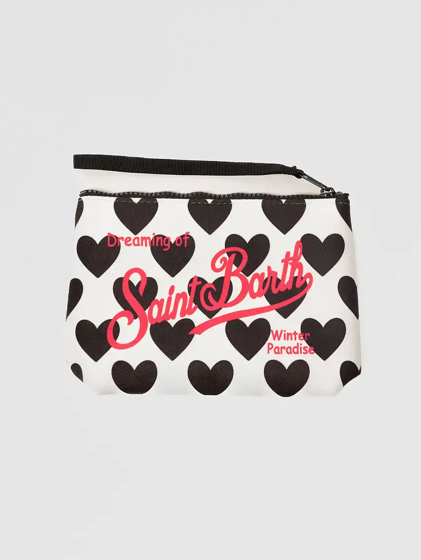 Pochette Soffice al Tatto Stampa Cuori Nero/Bianco