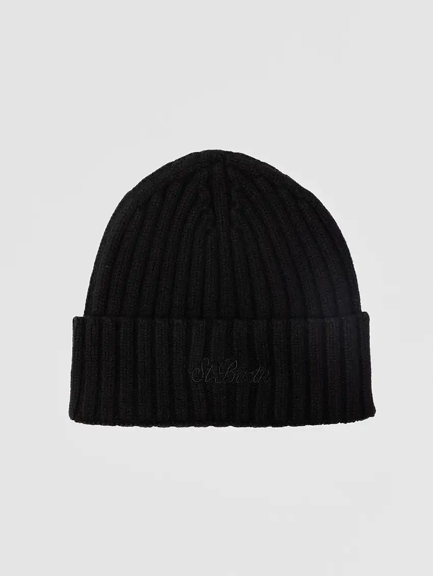 Cappello Beanie in Lana a Coste Nero