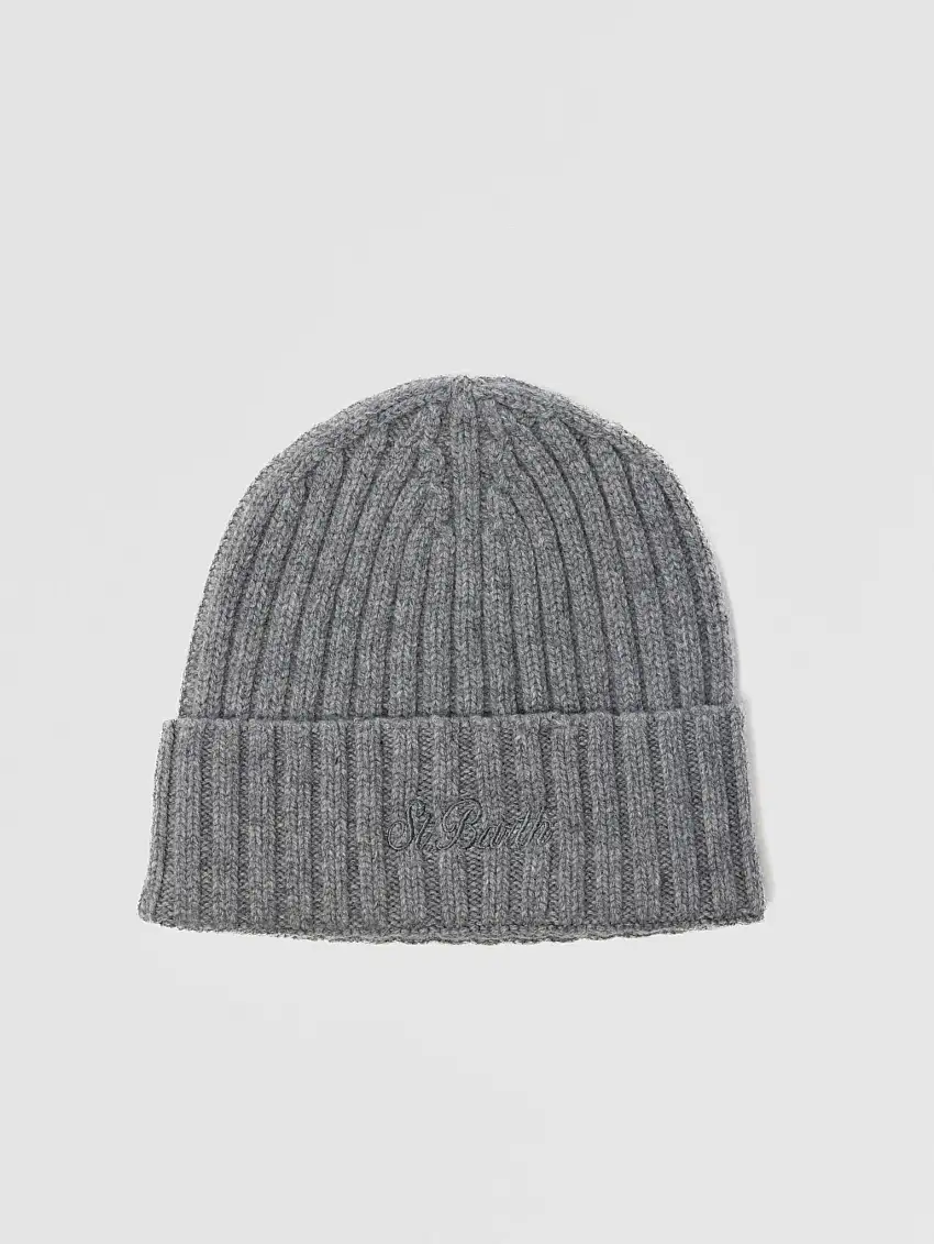 Cappello Beanie in Lana a Coste Grigio