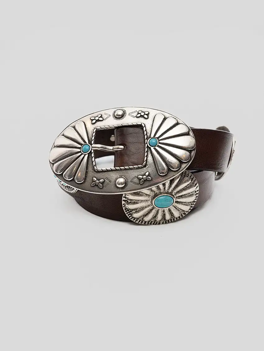 Cintura in Pelle con Borchie e Pietre Testa di Moro