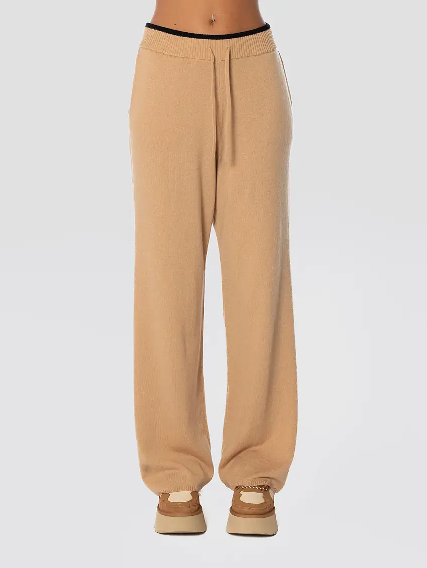 Pantaloni in Maglia con Profili a Contrasto Beige