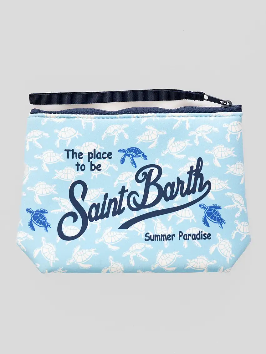 Pochette in Neoprene con Stampa Tartarughe Blu