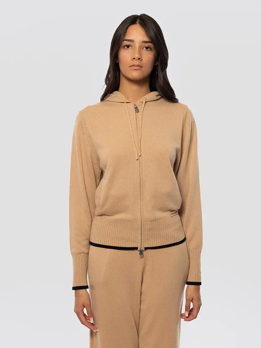 Cardigan Full Zip con Cappuccio Beige