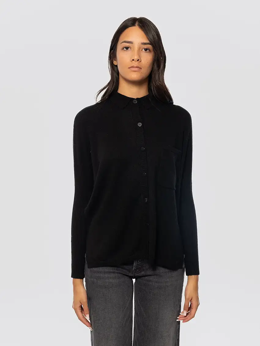 Maglia Polo in Cashmere Nero