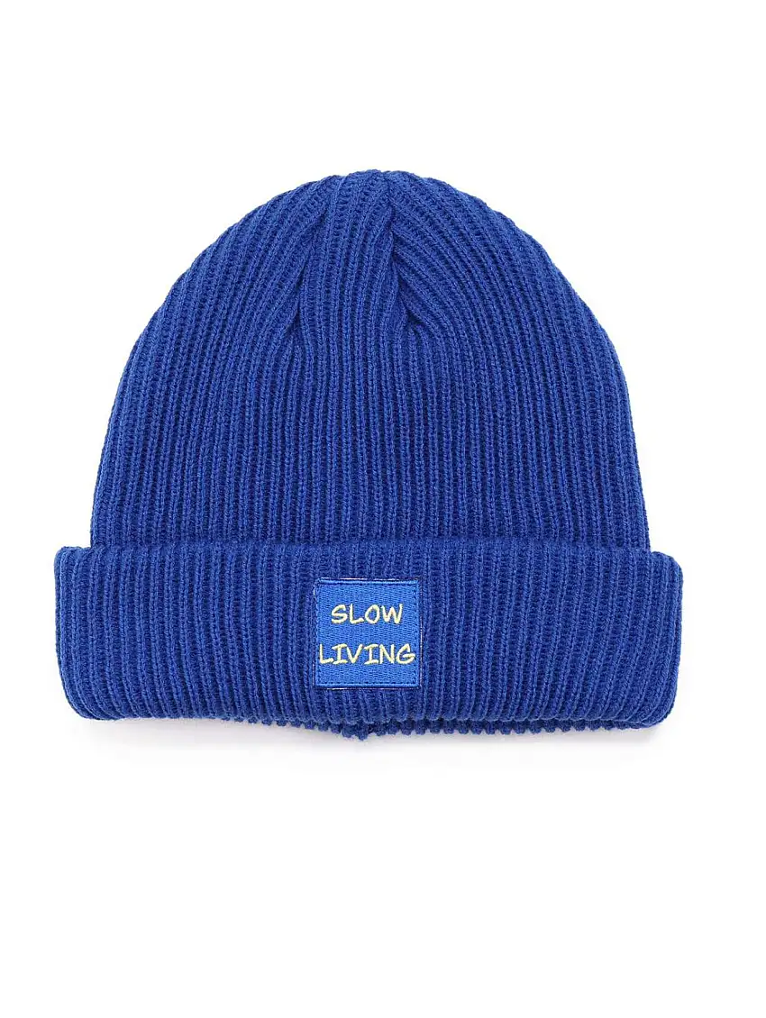 Cappello a Coste con Patch Slow Living Blu