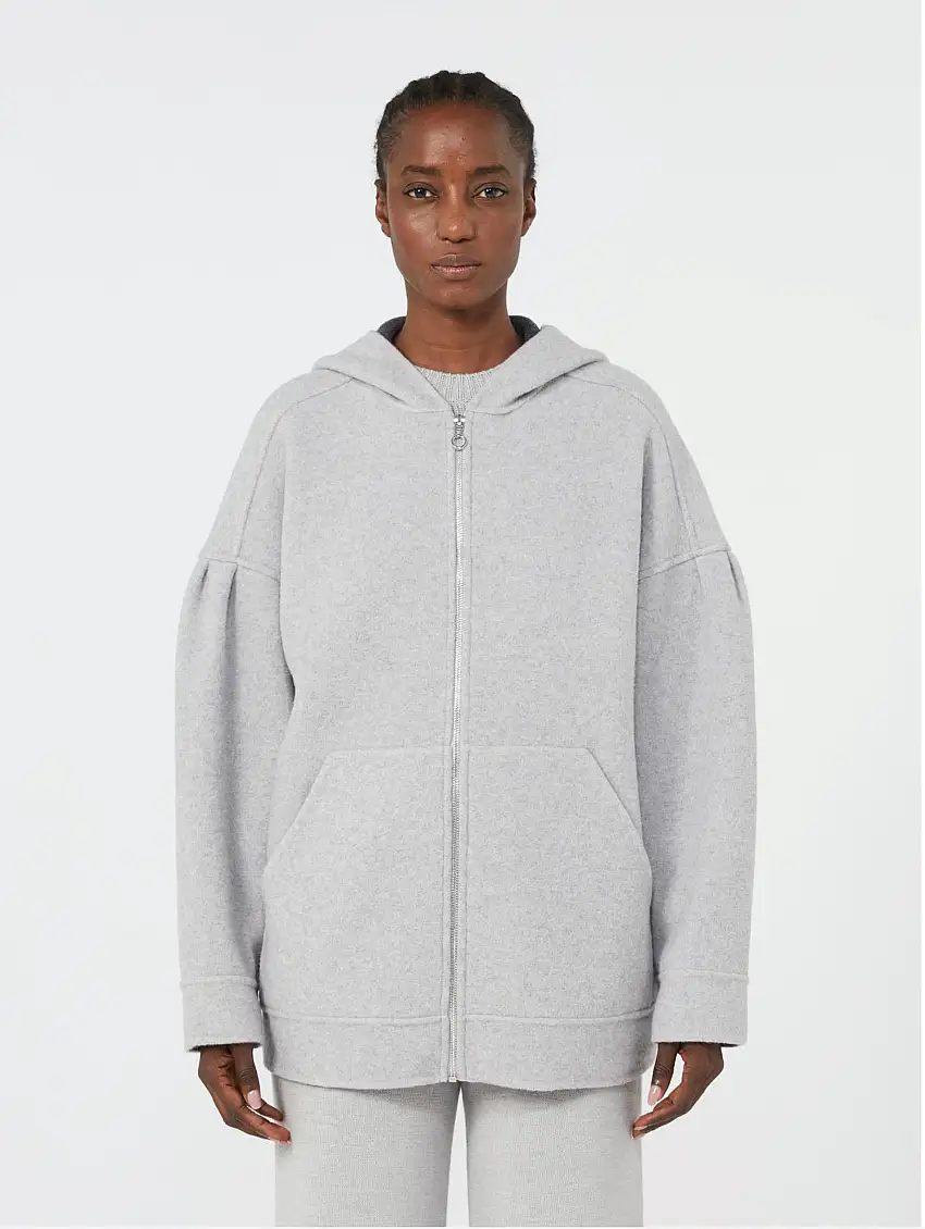 Felpa Oversize in Jersey di Double di Lana Grigio