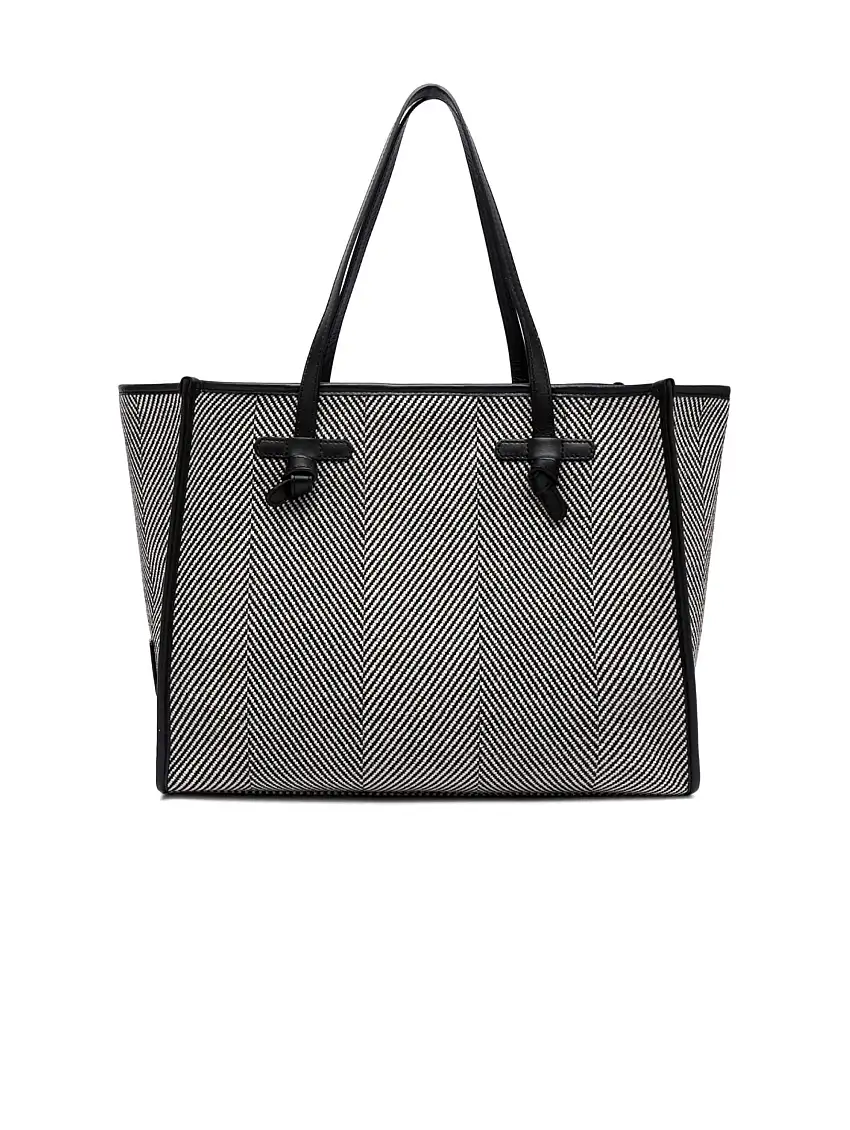 Borsa a Spalla in Tessuto Spigato Bianco/Nero