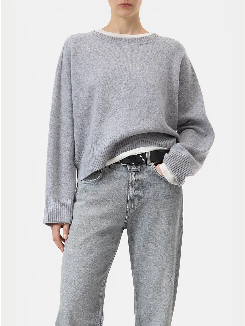 Maglia Girocollo in Lana Effetto Overwash Grigio