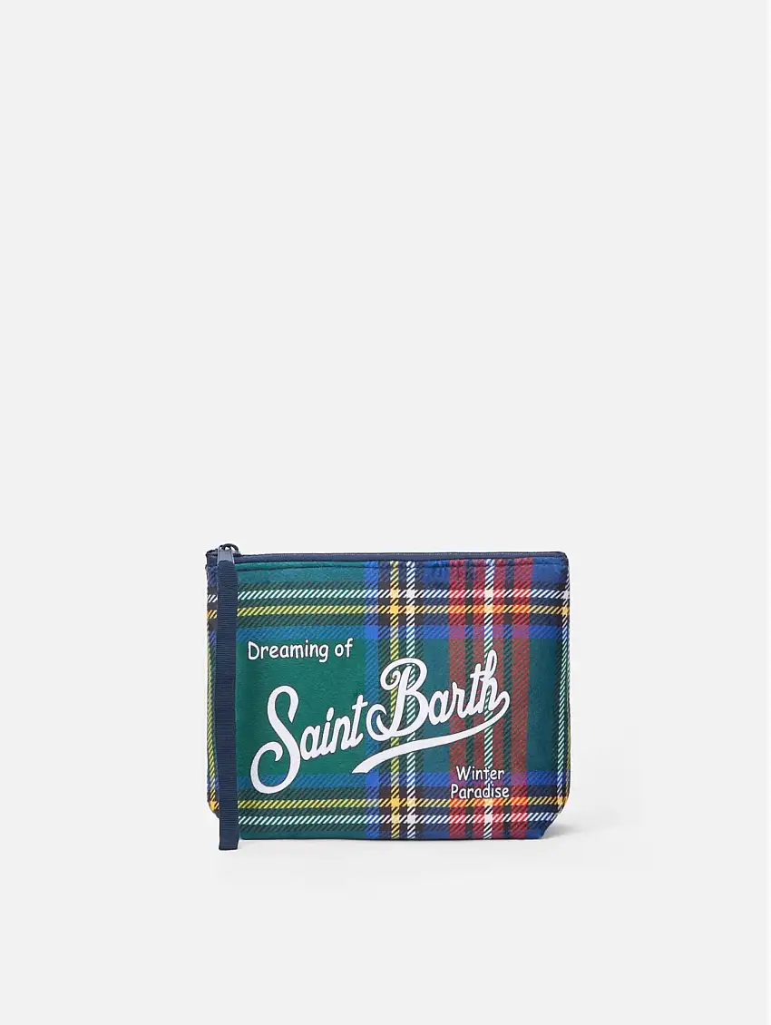 Pochette con Stampa Tartan Verde/Blu
