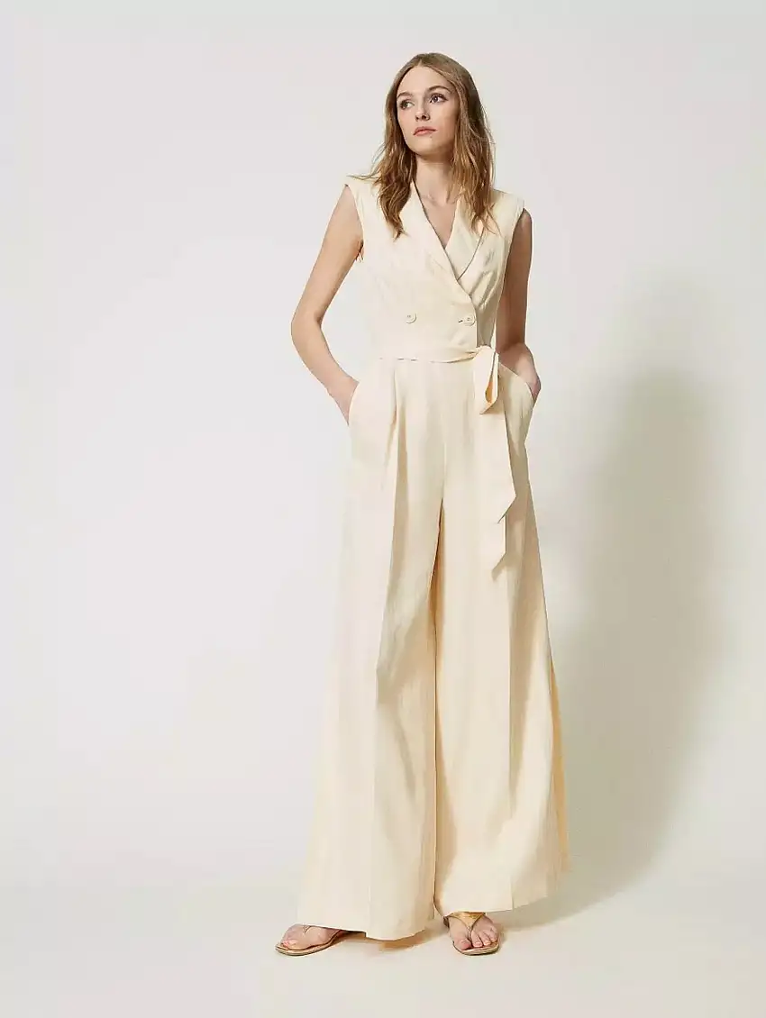 Tuta Doppiopetto con Pantaloni Palazzo Crema