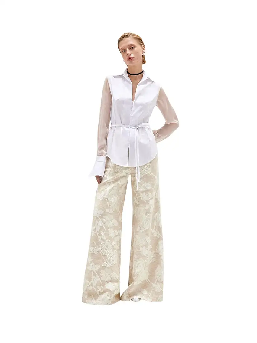 Blugirl Women's Pants - Floral Jacquard Flare Pants - Beige