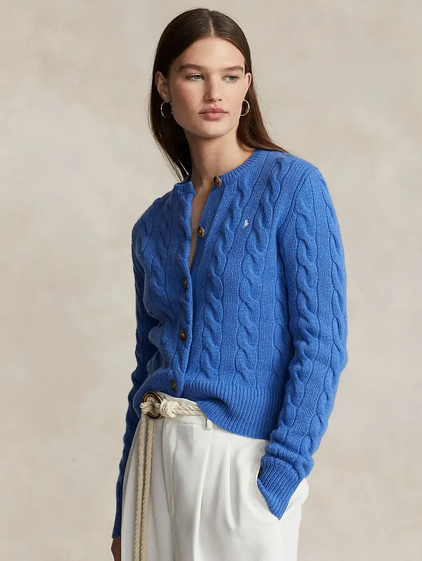 Cardigan a Trecce con Chiusura Smerlata Blu