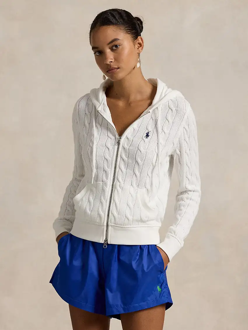 Felpa a Trecce con Cappuccio Bianco