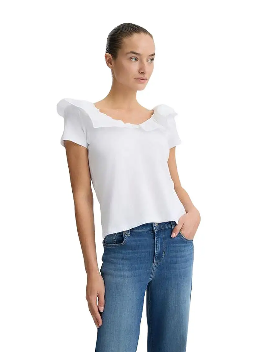 Liu Jo Women's T-Shirt - Cotton T-Shirt with Ruffles - White