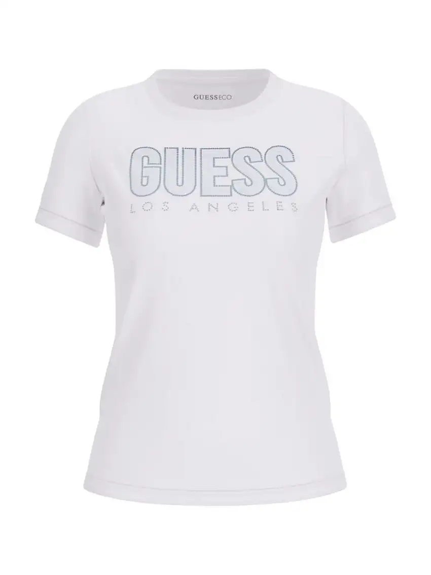 GUESS Women's T-shirt CN SS GLITTER DEGRADE LOGO TEE W5GI14 J1314 G011 PURE WHITE