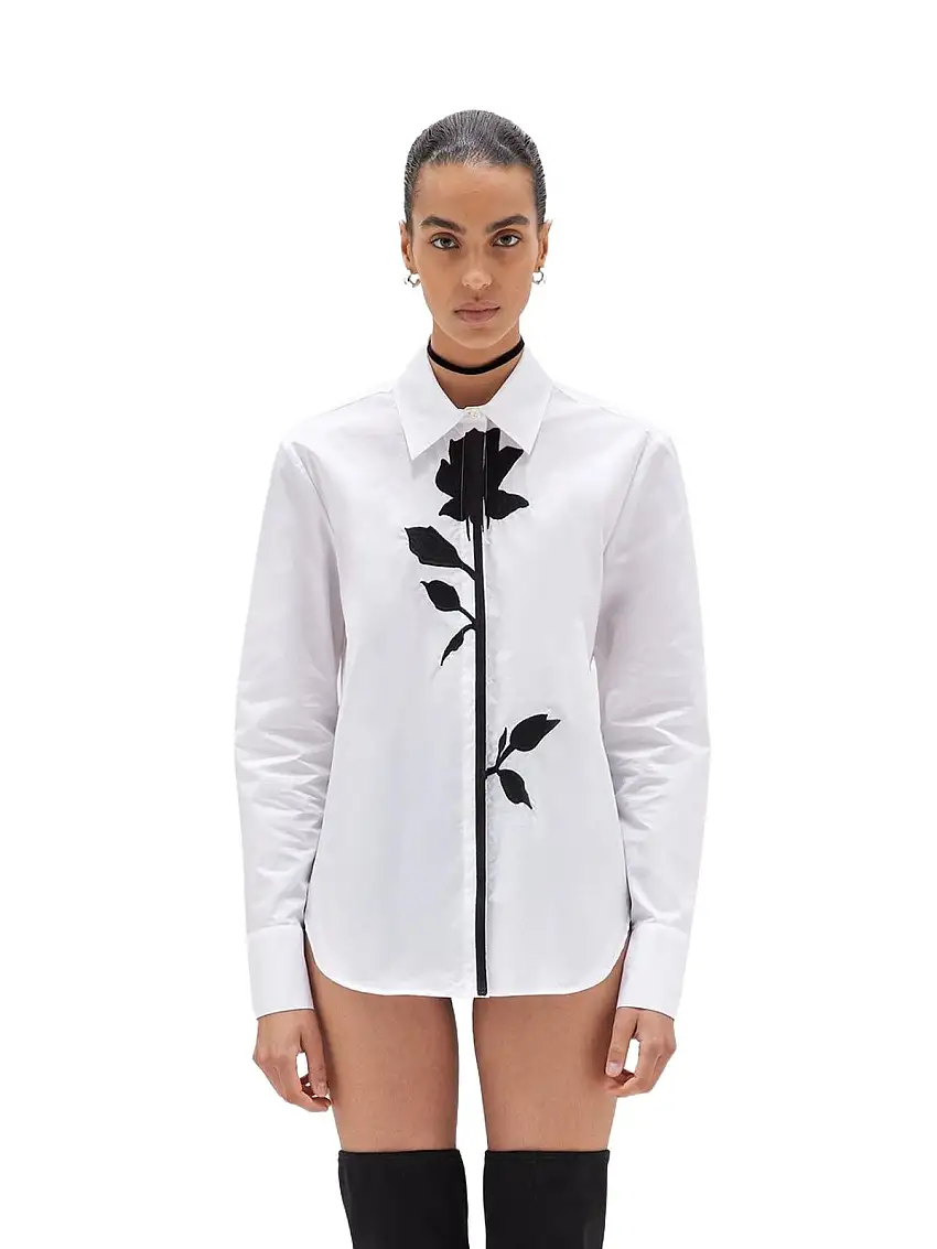 Blugirl Women's Shirts - Poplin Shirt with Floral Patch - White