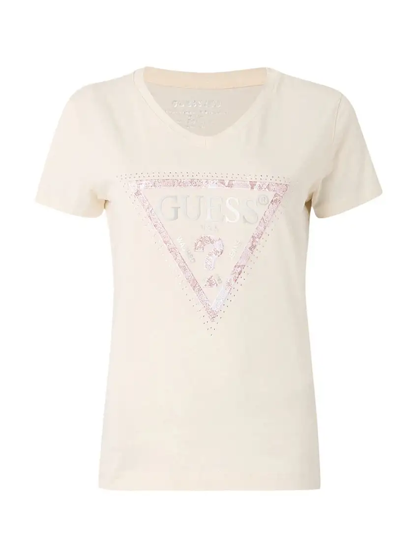 GUESS Women's T-shirt SS VN PYTHON TRIANGLE TEE W5RI21 J1314 A90F CEMENT