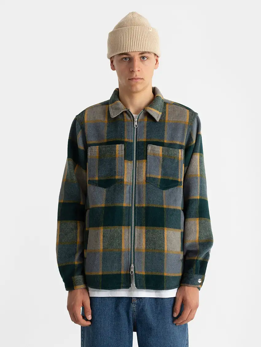 Overshirt con Stampa Quadri Verde