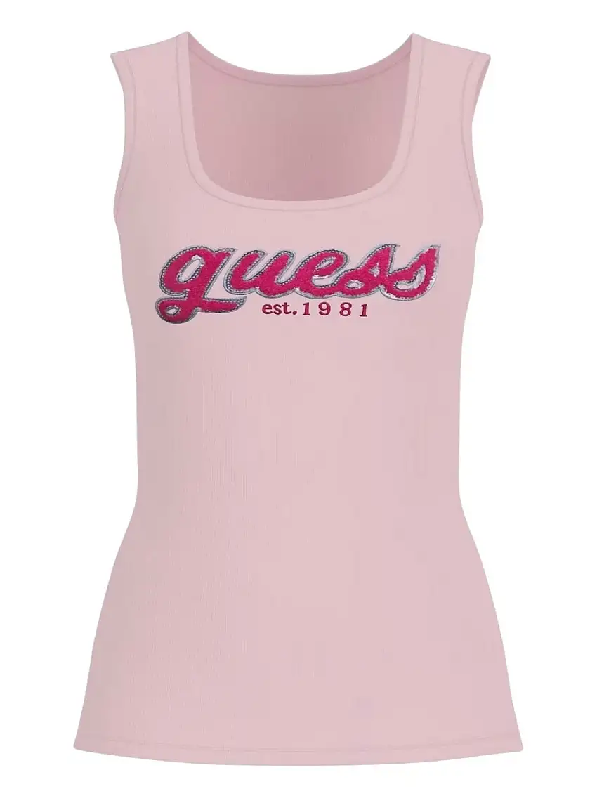 GUESS Women's Body CHENILLE LOGO TANK TOP RIB W5RP03 KA0H1 A60W Pink