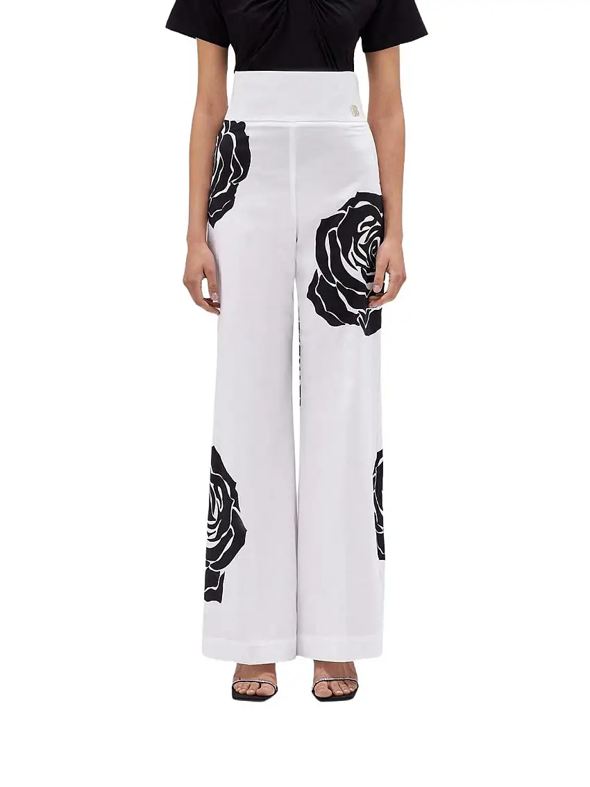 Blugirl Women's Pants - Rose Print Poplin Pants - White