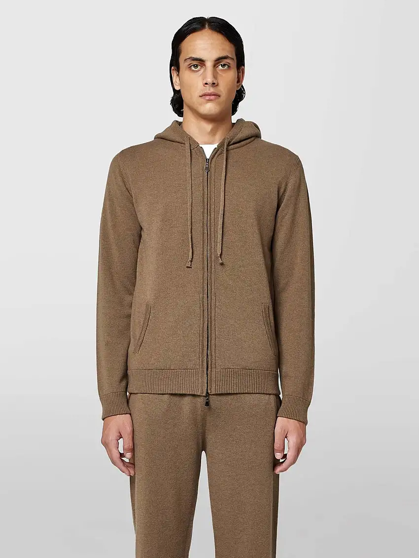 Maglia con Cappuccio e Zip Camoscio